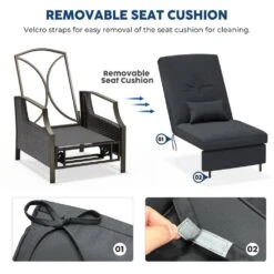 Charlotte Gray Wicker Outdoor Chaise Lounge Push Hand Recliner With Cushions -Jearey jearey outdoor lounge chairs rcpcb grey 4f 1000