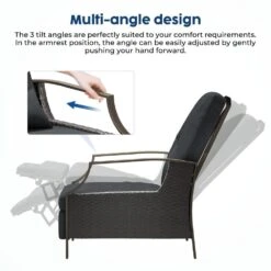 Charlotte Gray Wicker Outdoor Chaise Lounge Push Hand Recliner With Cushions -Jearey jearey outdoor lounge chairs rcpcb grey c3 1000