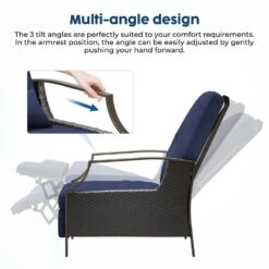 Charlotte Navy Wicker Outdoor Chaise Lounge Push Hand Recliner With Cushions -Jearey jearey outdoor lounge chairs rcpcb navy c3 1000