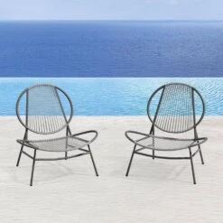 Grey Round Rattan Patio Rust-Proof Outdoor Chairs (Set Of 2) -Jearey jearey outdoor lounge chairs xsd a grey c3 1000