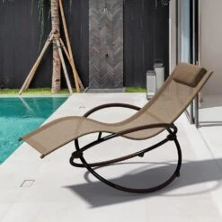 Outdoor Khaki Aluminum Patio Reclining Foldable Lounge Chair For Patio Pool Beach Sunbathing Chair