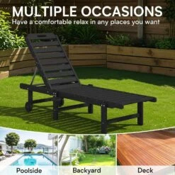 HDPE Black Plastic 5-Level Adjustment Outdoor Lounge Recliner Chair (Set Of 2) -Jearey jearey outdoor lounge chairs ysdty black s2 4f 1000