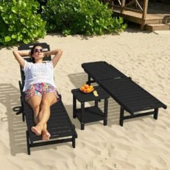 HDPE Black Plastic 5-Level Adjustment Outdoor Lounge Recliner Chair (Set Of 2) -Jearey jearey outdoor lounge chairs ysdty black s2 c3 1000