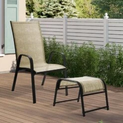 Textilene Fabric Metal Frame Beige Outdoor Ottoman With Navy Cushion For Patio (2-Pack) 13 Textilene Fabric Metal Frame Beige Outdoor Ottoman With Navy Cushion For Patio (2-Pack) -Jearey jearey outdoor ottomans jl beige 1f 1000