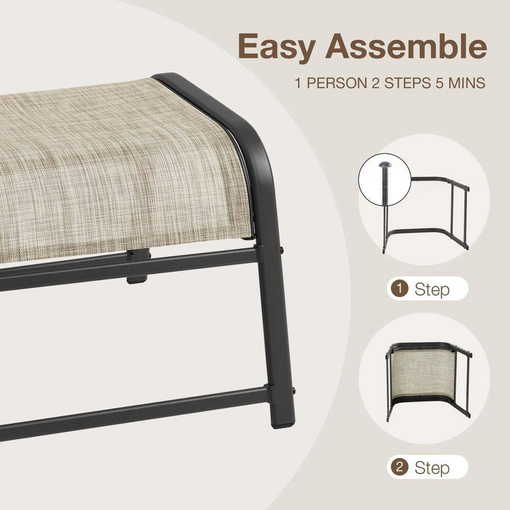 Textilene Fabric Metal Frame Beige Outdoor Ottoman With Navy Cushion For Patio (2-Pack) 9 Textilene Fabric Metal Frame Beige Outdoor Ottoman With Navy Cushion For Patio (2-Pack) - Image 9