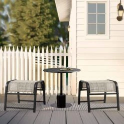 Textilene Fabric Metal Frame Beige Outdoor Ottoman With Navy Cushion For Patio (2-Pack) 12 Textilene Fabric Metal Frame Beige Outdoor Ottoman With Navy Cushion For Patio (2-Pack) -Jearey jearey outdoor ottomans jl beige 4f 1000