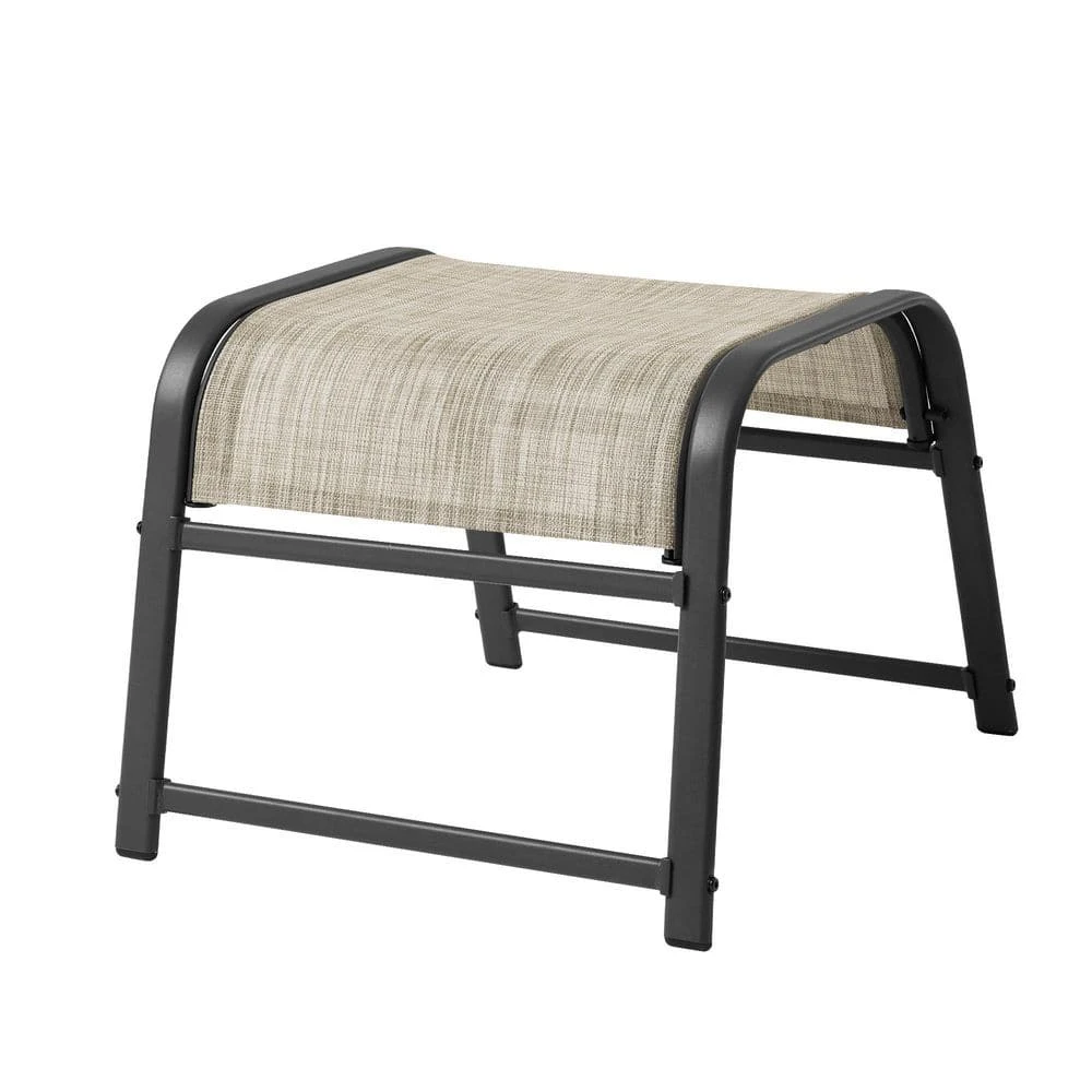 Textilene Fabric Metal Frame Beige Outdoor Ottoman With Navy Cushion For Patio (2-Pack) 1 Textilene Fabric Metal Frame Beige Outdoor Ottoman With Navy Cushion For Patio (2-Pack)