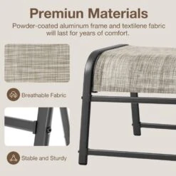 Textilene Fabric Metal Frame Beige Outdoor Ottoman With Navy Cushion For Patio (2-Pack) 16 Textilene Fabric Metal Frame Beige Outdoor Ottoman With Navy Cushion For Patio (2-Pack) -Jearey jearey outdoor ottomans jl beige 76 1000
