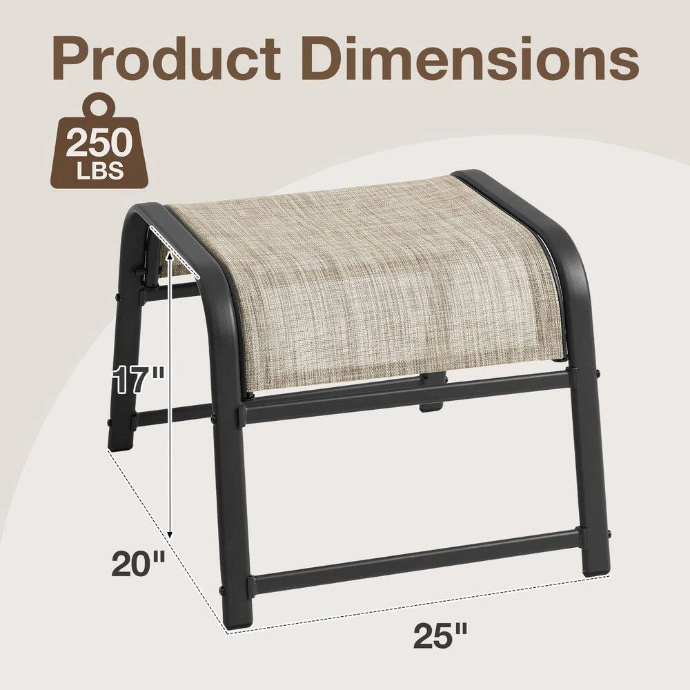 Textilene Fabric Metal Frame Beige Outdoor Ottoman With Navy Cushion For Patio (2-Pack) 3 Textilene Fabric Metal Frame Beige Outdoor Ottoman With Navy Cushion For Patio (2-Pack) - Image 3