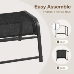 Textilene Fabric Metal Frame Black Outdoor Ottoman With Navy Cushion For Patio(2-Pack) 17 Textilene Fabric Metal Frame Black Outdoor Ottoman With Navy Cushion For Patio(2-Pack) -Jearey jearey outdoor ottomans jl black 31 1000