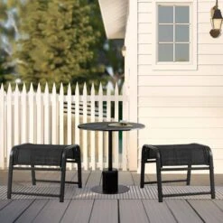 Textilene Fabric Metal Frame Black Outdoor Ottoman With Navy Cushion For Patio(2-Pack) 12 Textilene Fabric Metal Frame Black Outdoor Ottoman With Navy Cushion For Patio(2-Pack) -Jearey jearey outdoor ottomans jl black 4f 1000