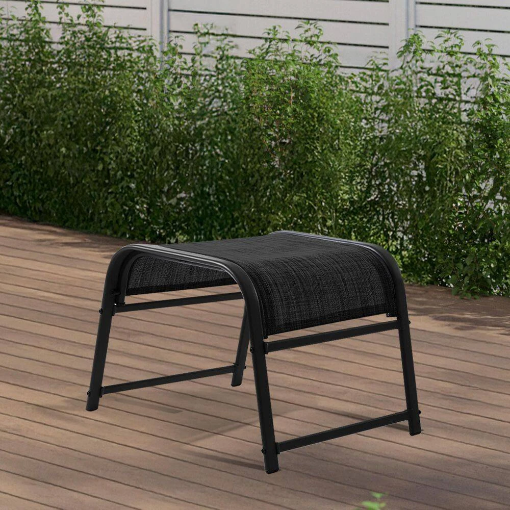 Textilene Fabric Metal Frame Black Outdoor Ottoman With Navy Cushion For Patio(2-Pack) 2 Textilene Fabric Metal Frame Black Outdoor Ottoman With Navy Cushion For Patio(2-Pack) - Image 2