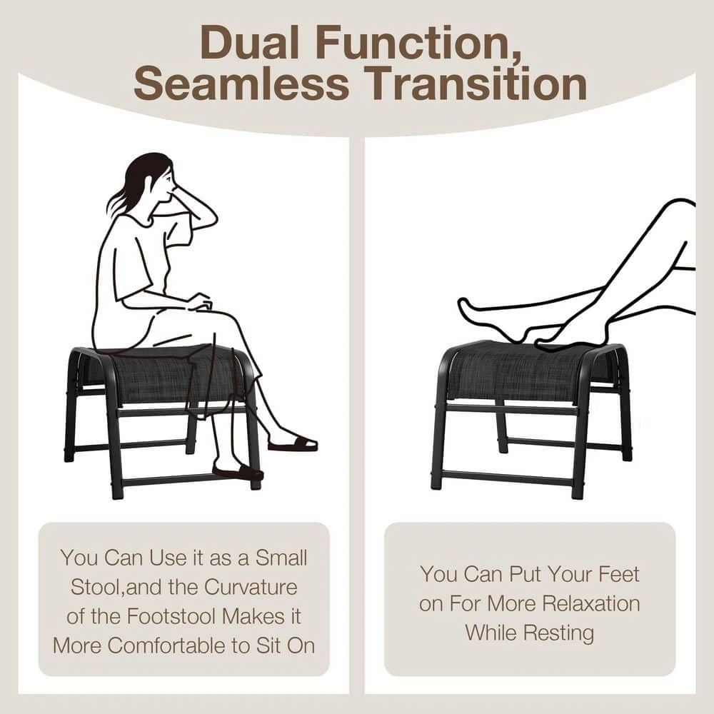 Textilene Fabric Metal Frame Black Outdoor Ottoman With Navy Cushion For Patio(2-Pack) 7 Textilene Fabric Metal Frame Black Outdoor Ottoman With Navy Cushion For Patio(2-Pack) - Image 7