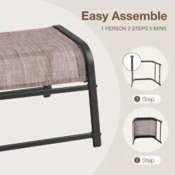 Textilene Fabric Metal Frame Brown Outdoor Ottoman With Navy Cushion For Patio(2-Pack) -Jearey jearey outdoor ottomans jl brown 31 1000