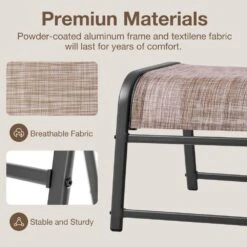 Textilene Fabric Metal Frame Brown Outdoor Ottoman With Navy Cushion For Patio(2-Pack) -Jearey jearey outdoor ottomans jl brown 76 1000