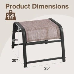 Textilene Fabric Metal Frame Brown Outdoor Ottoman With Navy Cushion For Patio(2-Pack) -Jearey jearey outdoor ottomans jl brown c3 1000