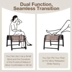 Textilene Fabric Metal Frame Brown Outdoor Ottoman With Navy Cushion For Patio(2-Pack) -Jearey jearey outdoor ottomans jl brown fa 1000