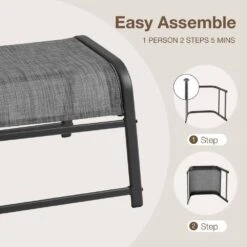 Textilene Fabric Metal Frame Gray Outdoor Ottoman With Navy Cushion For Patio (2-Pack) -Jearey jearey outdoor ottomans jl hb 31 1000