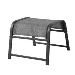 Textilene Fabric Metal Frame Gray Outdoor Ottoman With Navy Cushion For Patio (2-Pack)