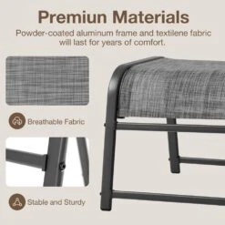 Textilene Fabric Metal Frame Gray Outdoor Ottoman With Navy Cushion For Patio (2-Pack) -Jearey jearey outdoor ottomans jl hb 76 1000