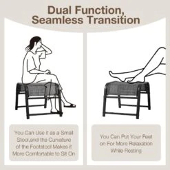 Textilene Fabric Metal Frame Gray Outdoor Ottoman With Navy Cushion For Patio (2-Pack) -Jearey jearey outdoor ottomans jl hb fa 1000