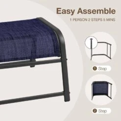 Textilene Fabric Metal Frame Navy Outdoor Ottoman With Navy Cushion For Patio(2-Pack) -Jearey jearey outdoor ottomans jl navy 31 1000