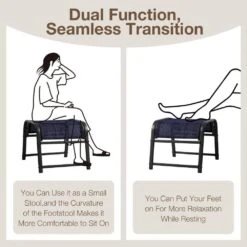 Textilene Fabric Metal Frame Navy Outdoor Ottoman With Navy Cushion For Patio(2-Pack) -Jearey jearey outdoor ottomans jl navy 44 1000