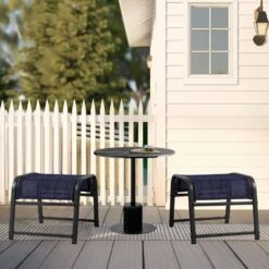 Textilene Fabric Metal Frame Navy Outdoor Ottoman With Navy Cushion For Patio(2-Pack) -Jearey jearey outdoor ottomans jl navy 4f 1000