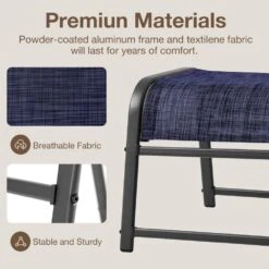 Textilene Fabric Metal Frame Navy Outdoor Ottoman With Navy Cushion For Patio(2-Pack) -Jearey jearey outdoor ottomans jl navy 76 1000