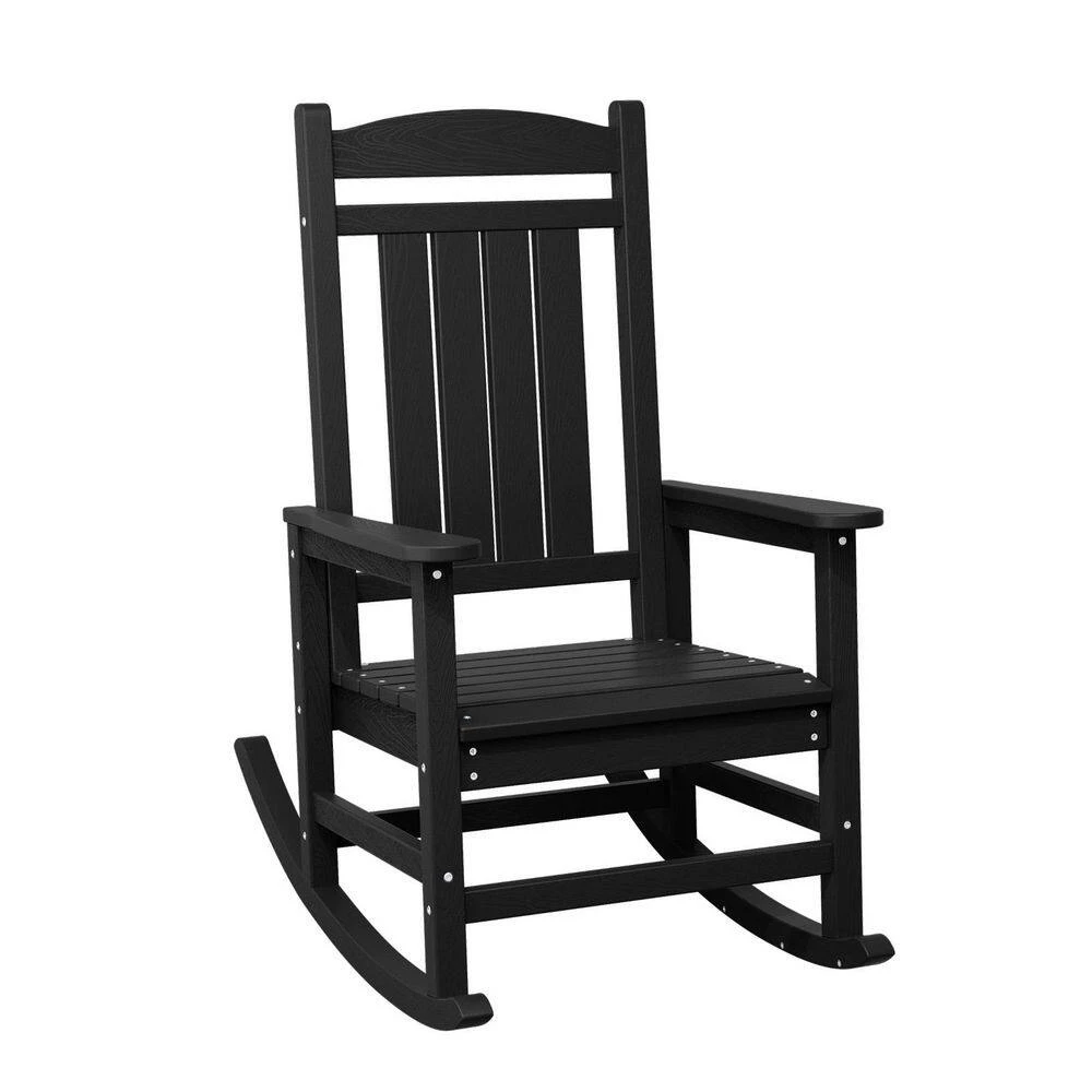 HDPE Plastic Slat Adirondack Outdoor Rocking Chair For Porch Rocker, Black 3 HDPE Plastic Slat Adirondack Outdoor Rocking Chair For Porch Rocker, Black - Image 3