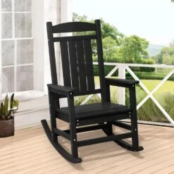 HDPE Plastic Slat Adirondack Outdoor Rocking Chair For Porch Rocker, Black 8 HDPE Plastic Slat Adirondack Outdoor Rocking Chair For Porch Rocker, Black -Jearey jearey outdoor rocking chairs 0jktryy3 bk e1 1000