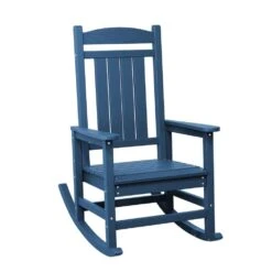 HDPE Plastic Slat Adirondack Outdoor Rocking Chair For Porch Rocker, Navy