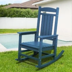 HDPE Plastic Slat Adirondack Outdoor Rocking Chair For Porch Rocker, Navy -Jearey jearey outdoor rocking chairs 0jktryy3 ny c3 1000