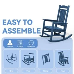 HDPE Plastic Slat Adirondack Outdoor Rocking Chair For Porch Rocker, Navy -Jearey jearey outdoor rocking chairs 0jktryy3 ny fa 1000