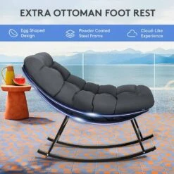 Metal Outdoor Rocking Chair With Grey Padded Cushion And Ottoman Foot Rest For Balcony (Set Of 2) -Jearey jearey outdoor rocking chairs 2nhw grey 1f 1000