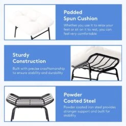 Metal Outdoor Rocking Chair With White Padded Cushion And Ottoman Foot Rest For Balcony (Set Of 2) -Jearey jearey outdoor rocking chairs 2nhw white c3 1000