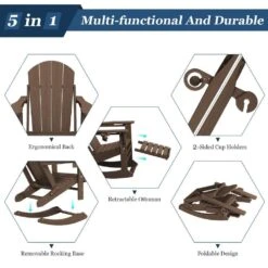 Adirondack Plastic HDPE Folding Outdoor Rocking Chair With Retractable Ottoman And Cup Holder For Patios In BRown 14 Adirondack Plastic HDPE Folding Outdoor Rocking Chair With Retractable Ottoman And Cup Holder For Patios In BRown -Jearey jearey outdoor rocking chairs dgnyy brown 44 1000