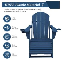 Adirondack Plastic HDPE Folding Outdoor Rocking Chair With Retractable Ottoman And Cup Holder For Porches Patios In Navy -Jearey jearey outdoor rocking chairs dgnyy navy 1f 1000