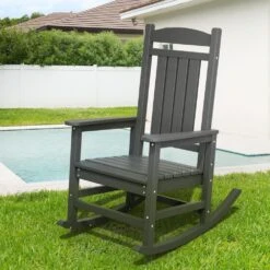 HDPE Plastic Slat Adirondack Outdoor Rocking Chair For Porch Rocker, Gray -Jearey jearey outdoor rocking chairs jktryy3 gy c3 1000