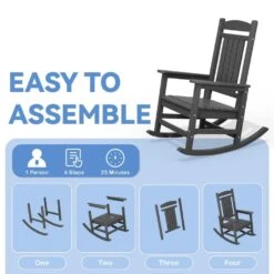 HDPE Plastic Slat Adirondack Outdoor Rocking Chair For Porch Rocker, Gray -Jearey jearey outdoor rocking chairs jktryy3 gy fa 1000