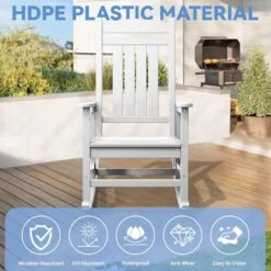 HDPE Plastic Slat Adirondack Outdoor Rocking Chair For Porch Rocker, White -Jearey jearey outdoor rocking chairs jktryy3 we 44 1000