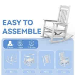 HDPE Plastic Slat Adirondack Outdoor Rocking Chair For Porch Rocker, White -Jearey jearey outdoor rocking chairs jktryy3 we fa 1000