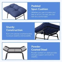 Metal Outdoor Rocking Chair With Navy Padded Cushion And Ottoman Foot Rest For Balcony -Jearey jearey outdoor rocking chairs nhw navy 44 1000