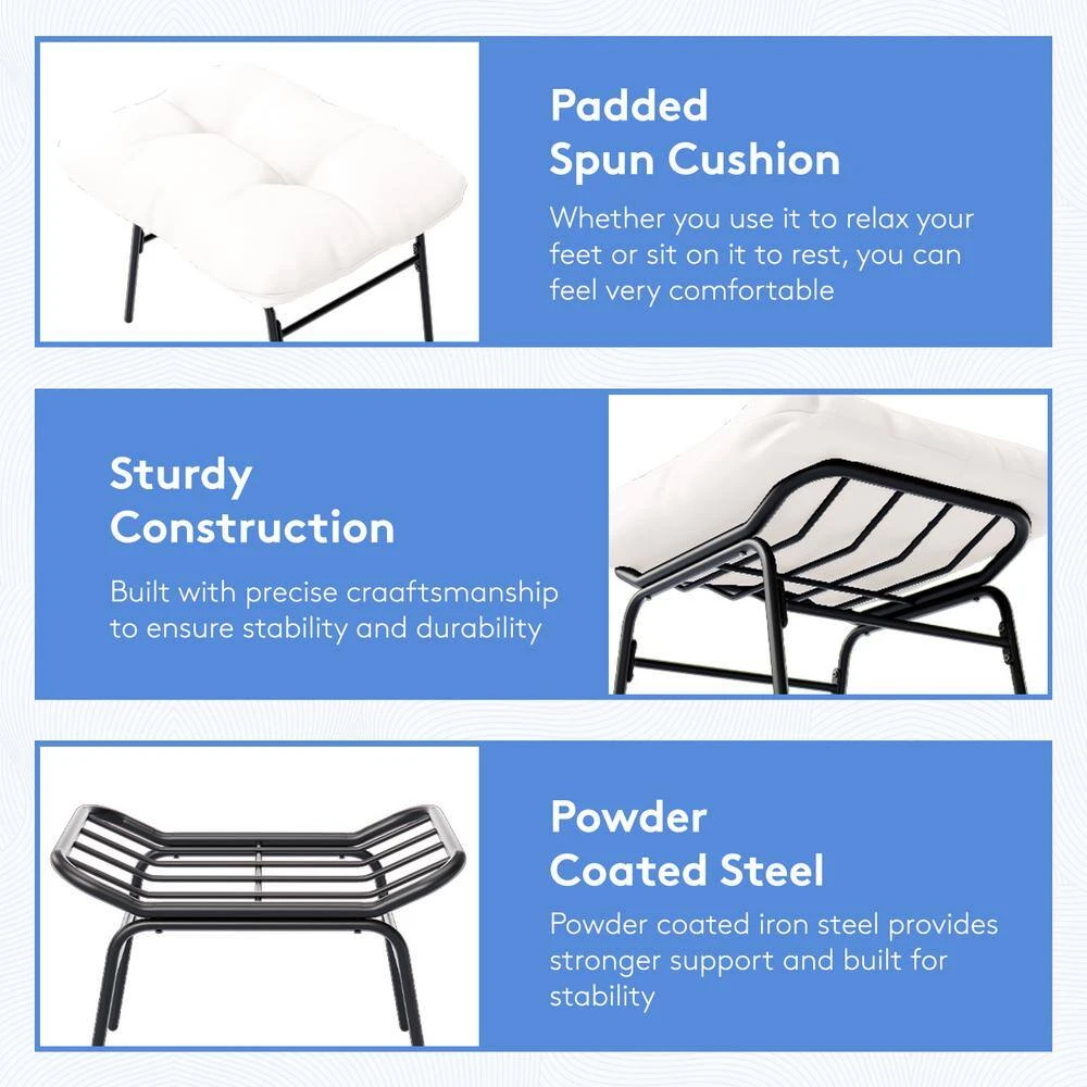 Metal Outdoor Rocking Chair With White Padded Cushion And Ottoman Foot Rest For Balcony 6 Metal Outdoor Rocking Chair With White Padded Cushion And Ottoman Foot Rest For Balcony - Image 6