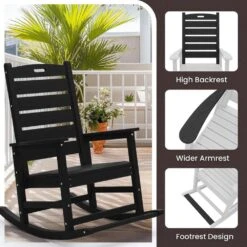 Black HDPE Plastic Outdoor Patio Rocking Chair With Footrest -Jearey jearey outdoor rocking chairs tjyy5 black 1f 1000