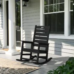 Black HDPE Plastic Outdoor Patio Rocking Chair With Footrest