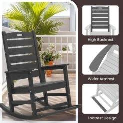 Gray HDPE Plastic Outdoor Patio Rocking Chair With Footrest -Jearey jearey outdoor rocking chairs tjyy5 gray 1f 1000