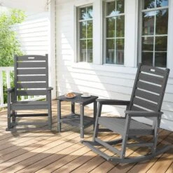 Gray HDPE Plastic Outdoor Patio Rocking Chair With Footrest -Jearey jearey outdoor rocking chairs tjyy5 gray 4f 1000