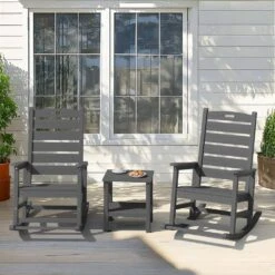 Gray HDPE Plastic Outdoor Patio Rocking Chair With Footrest -Jearey jearey outdoor rocking chairs tjyy5 gray e1 1000