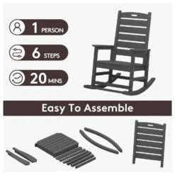 Gray HDPE Plastic Outdoor Patio Rocking Chair With Footrest -Jearey jearey outdoor rocking chairs tjyy5 gray fa 1000